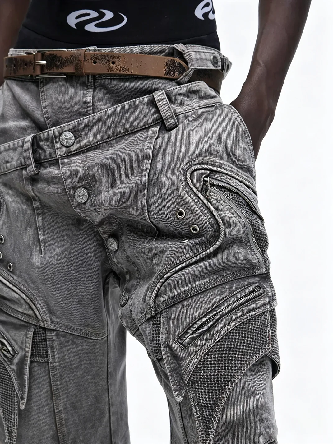 PERSONSOUL | Double-Waist Wide-Leg Cargo Pants
