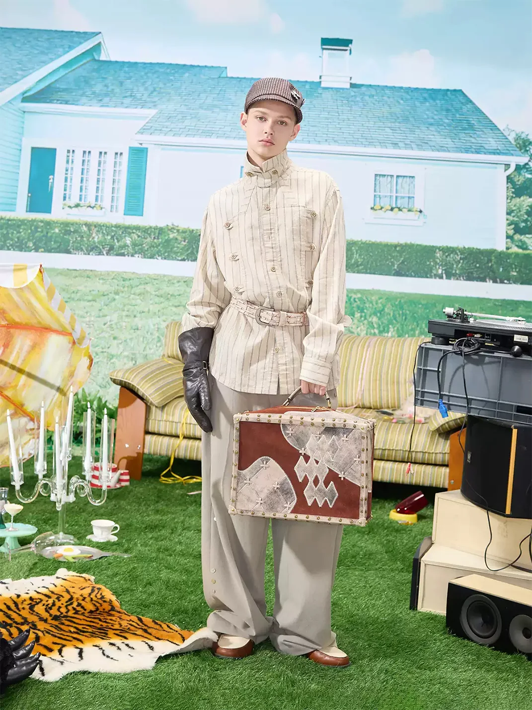 EMOBROTHER | Deconstructed Napoleon Stand Collar Striped Shirt
