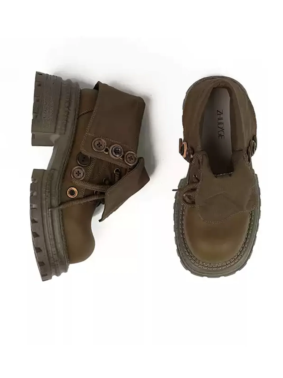 ZHUDAGE | Retro Button Fold-Over Platform Ankle Boots