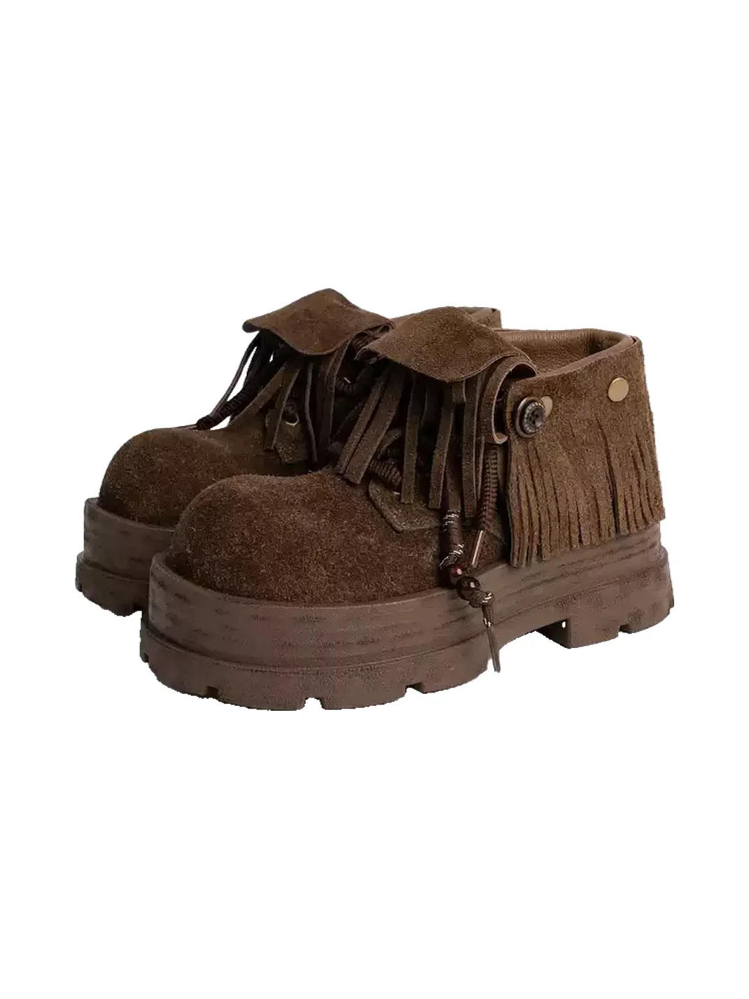 ZHUDAGE | Vintage Fringed Foldover Platform Ankle Boots
