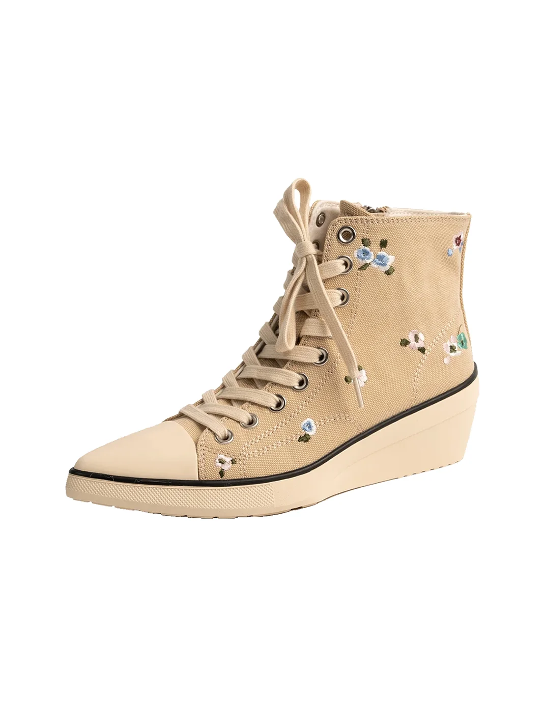 ZHUDAGE | Embroidered Pointed-Toe Wedge Canvas Ankle Boots