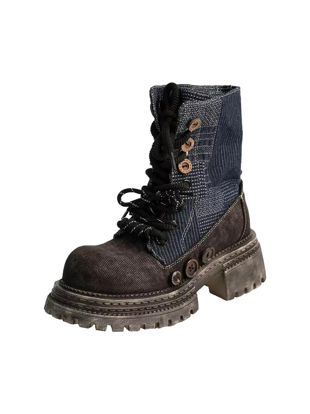 ZHUDAGE | Platform Fold-Over Denim Ankle Boots