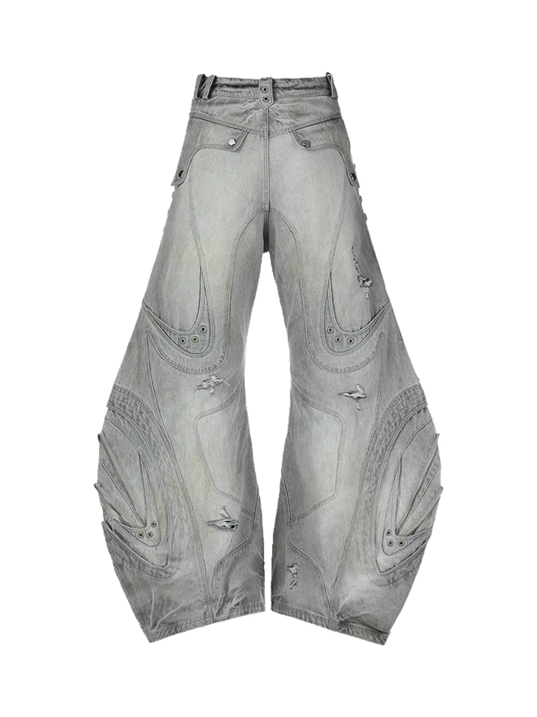 PERSONSOUL | Deconstructed Drawstring Flared Patchwork Jeans