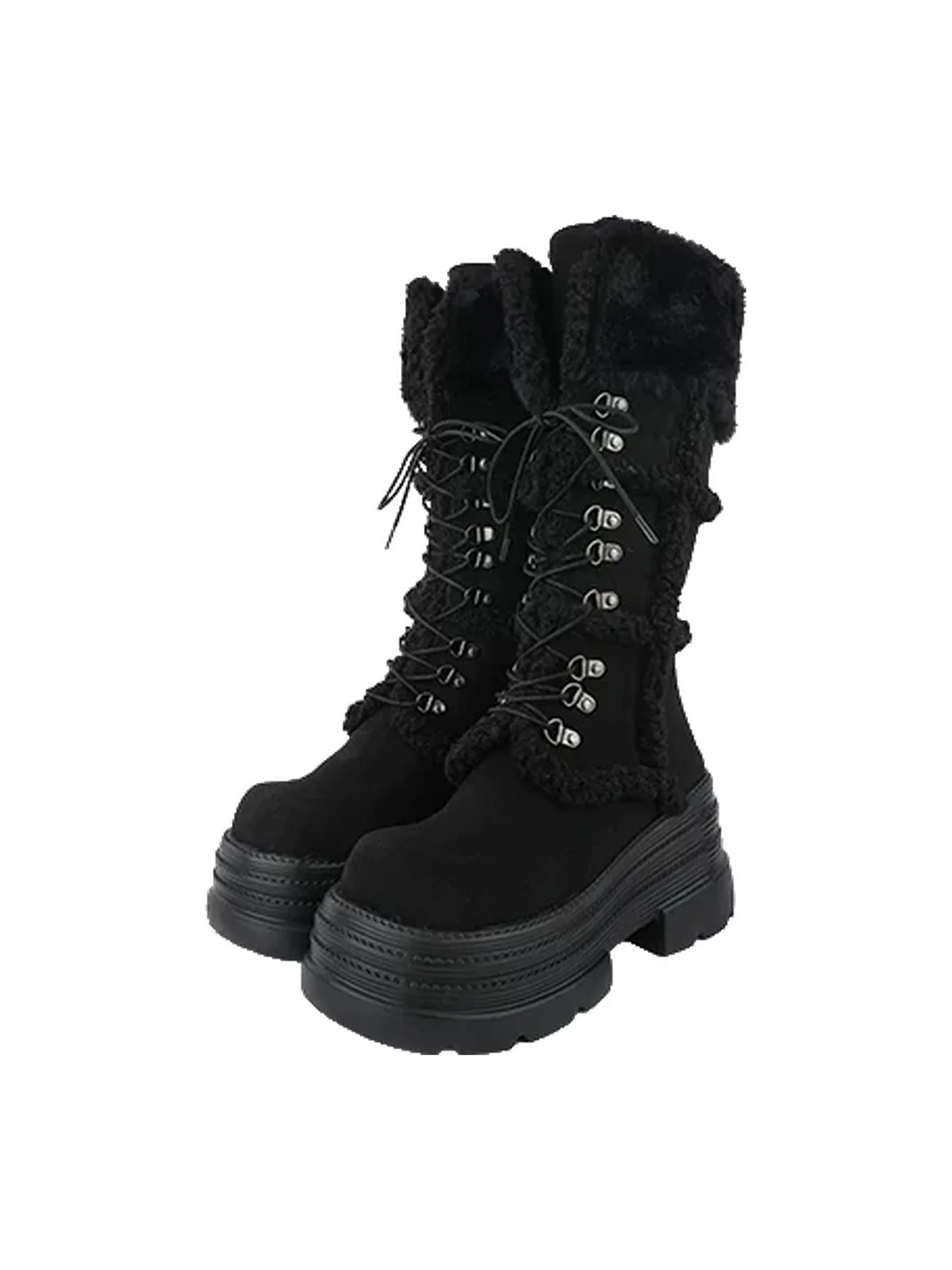 Puppet show | Plush Trim Lace-Up Platform Boots