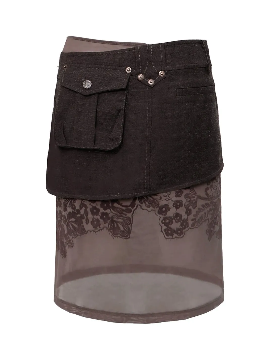Flowers birds Market | Colorblock Mesh Flocked Lace Straight Midi Skirt