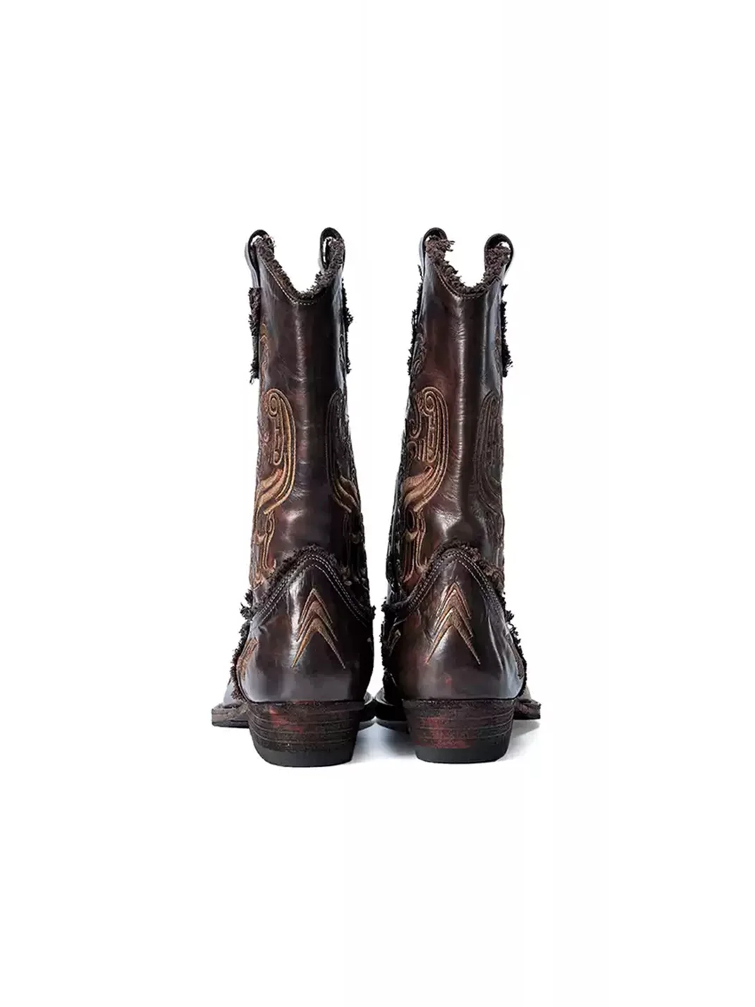 PERSONSOUL | Embroidered Water-Dyed Leather Western Calf Boots
