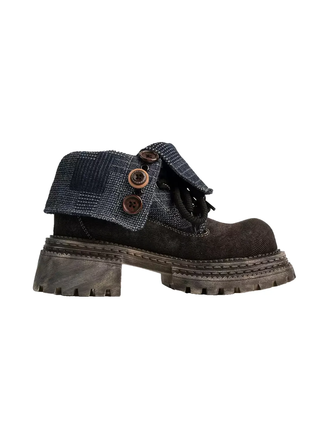 ZHUDAGE | Platform Fold-Over Denim Ankle Boots