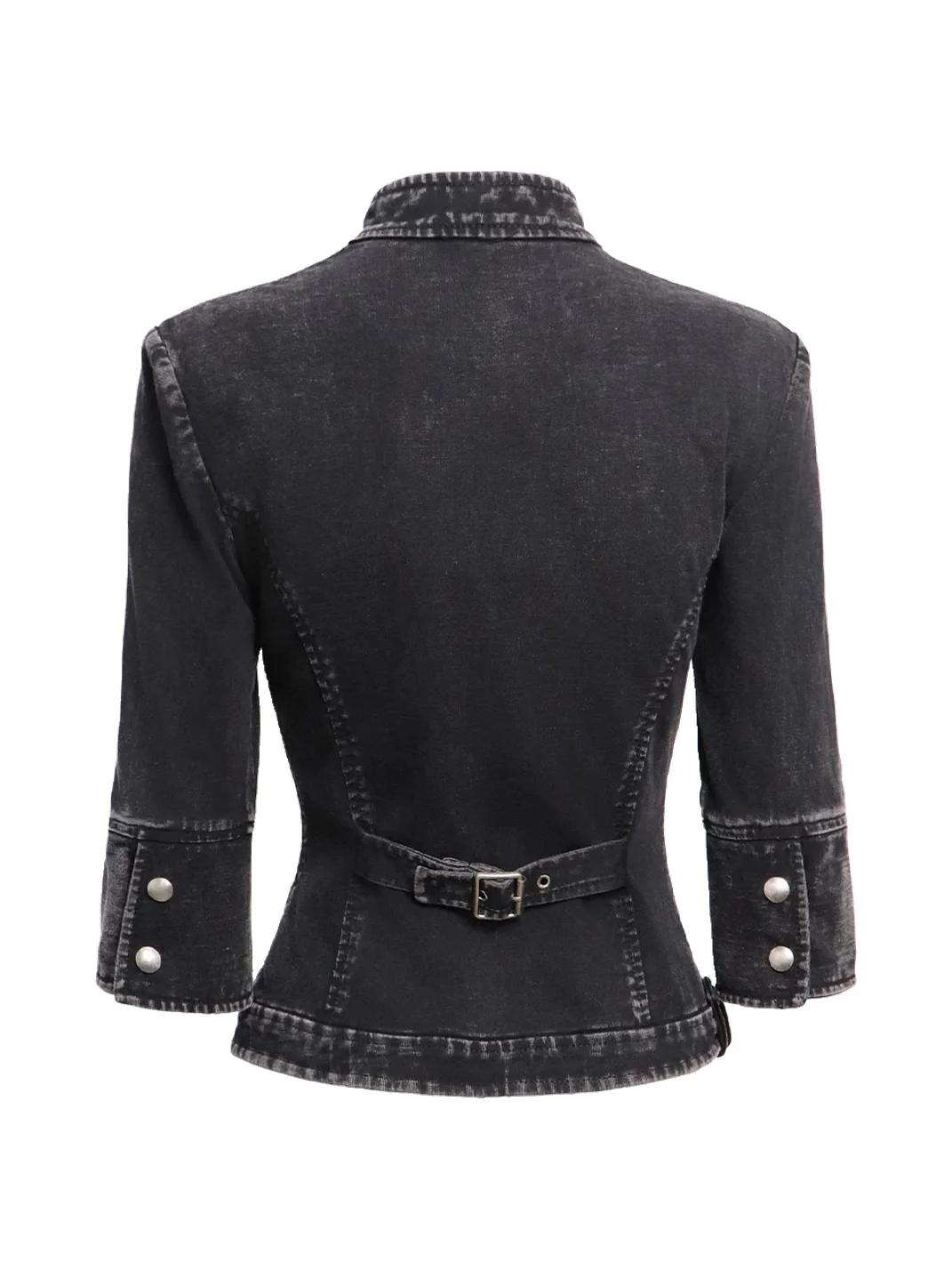 Flowers birds Market | Washed Black Embroidered Double-Zip Cropped Cardigan
