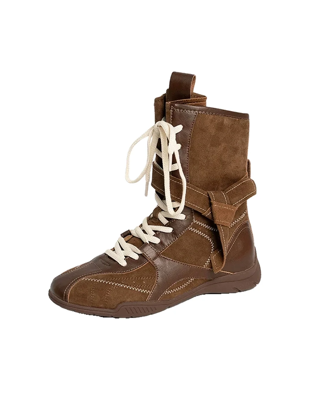 ZHUDAGE | Retro Patchwork Mid-Calf Combat Boots