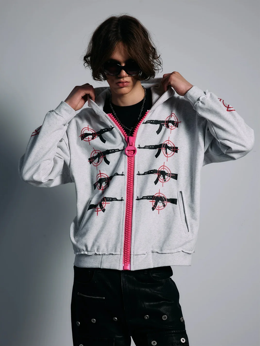 PAIKI | Punk Gun Graphic Zip-Up Hoodie