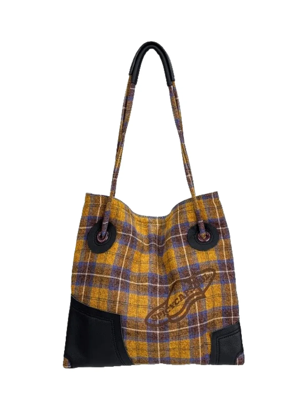 SpicyCapSoul | Plaid Leather Trim Crossbody Tote Bag