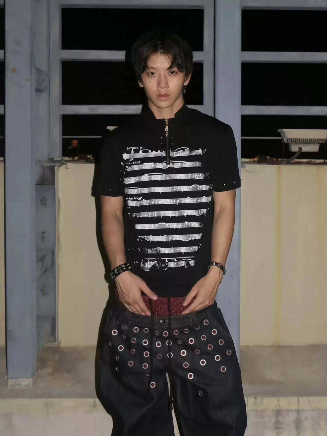 Dream Band | Punk Sheet Music Fitted Stand Collar T-Shirt