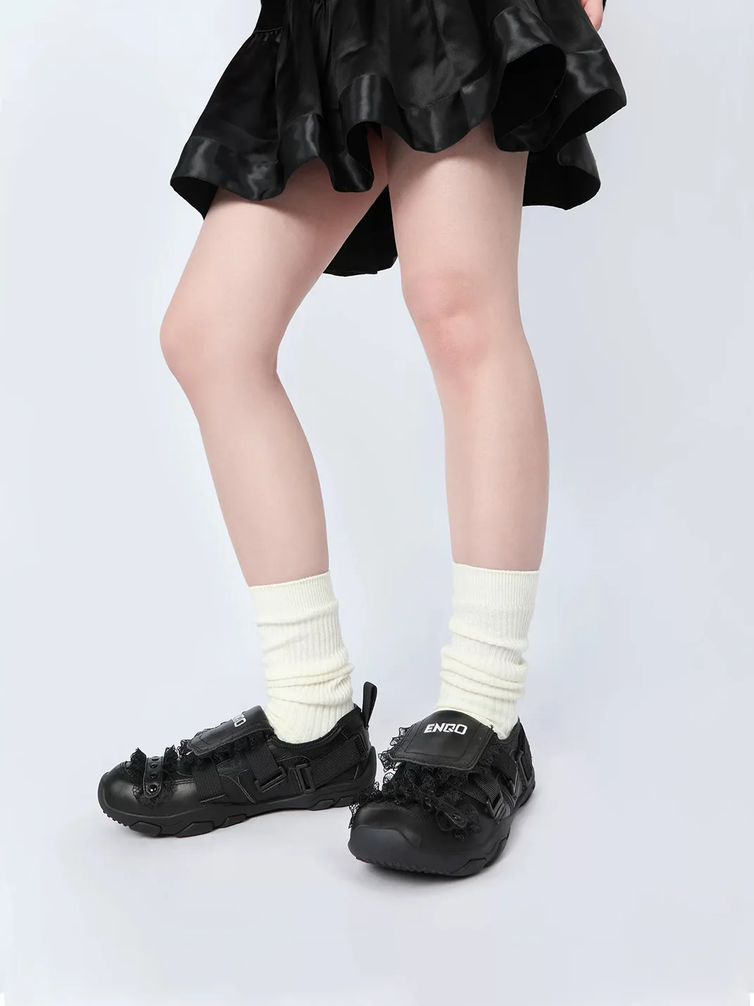 Enqo | Black Lace Strap Ballet Sneakers