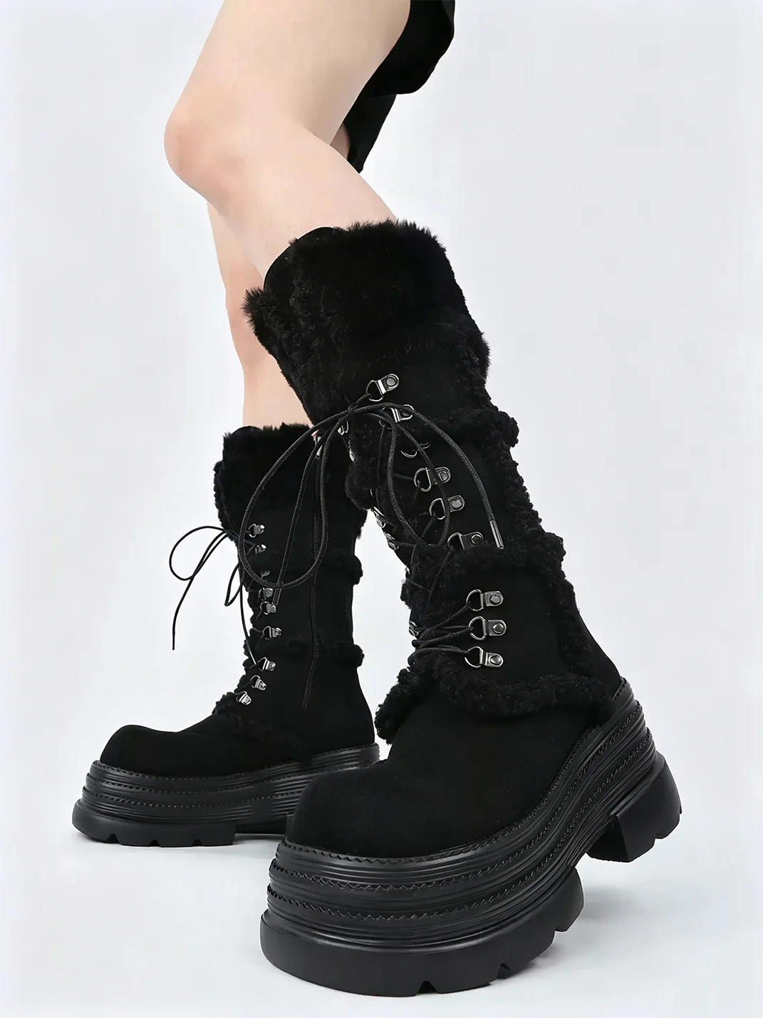 Puppet show | Plush Trim Lace-Up Platform Boots