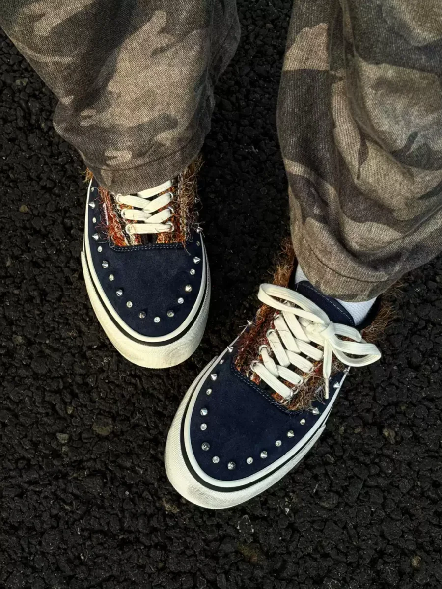 ZDZZFT | Studded Rhinestone Suede Low Top Sneakers - 4
