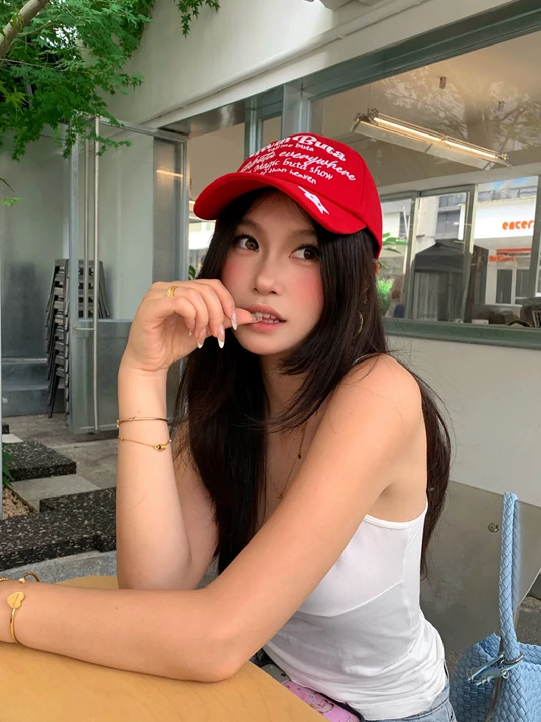 TWINBUTA | Contrast Embroidered Slogan Baseball Cap