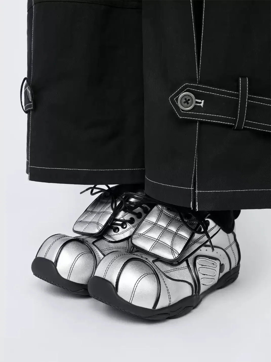 Enqo | Silver Retro Flap Casual Sneakers