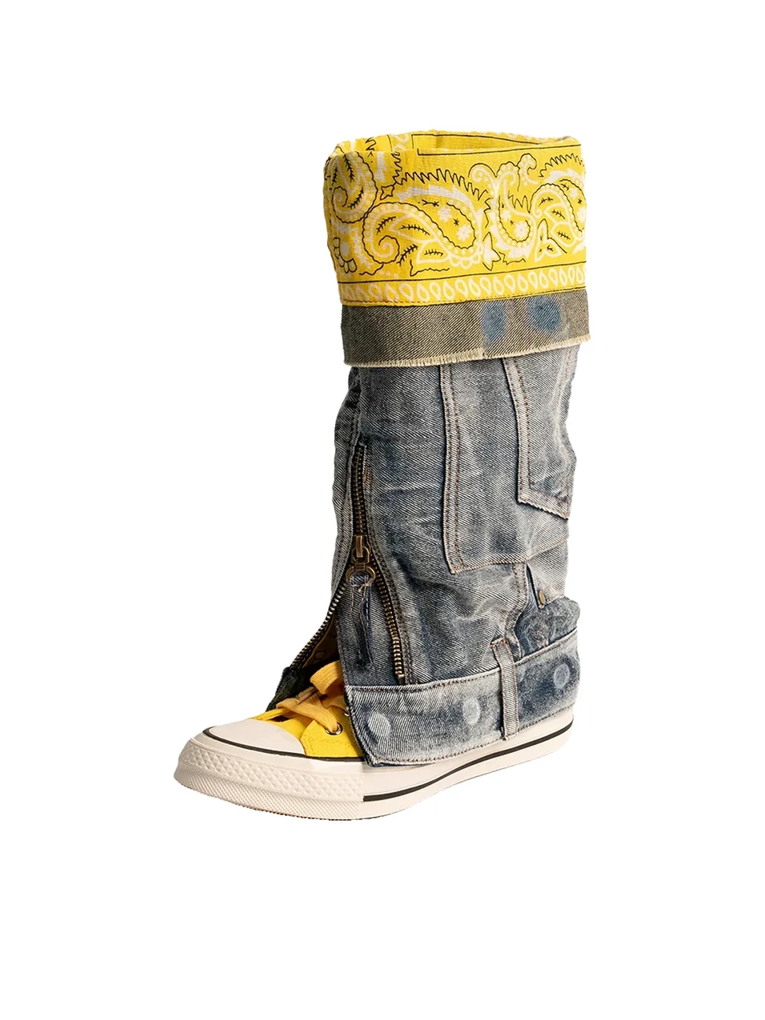 ZHUDAGE | Colorblock Denim Canvas Tall Boots