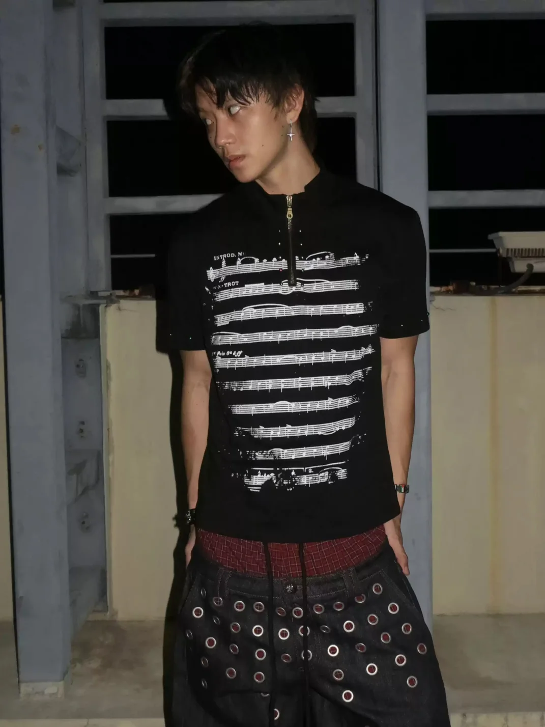 Dream Band | Punk Sheet Music Fitted Stand Collar T-Shirt