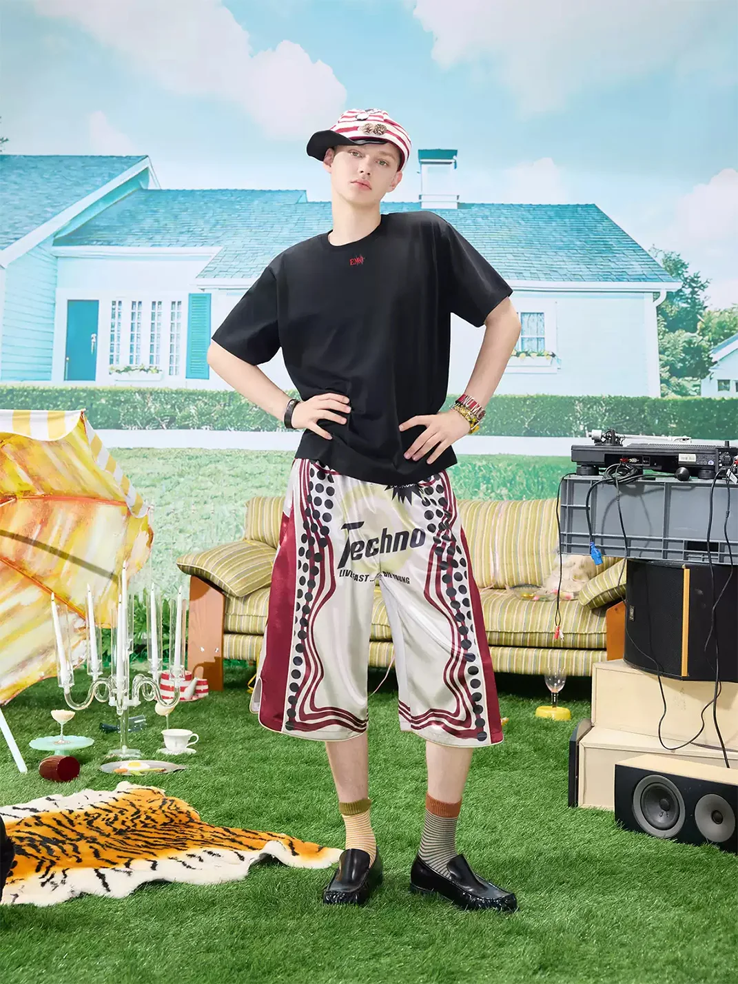 EMOBROTHER | Printed Contrast Cropped Basketball Shorts