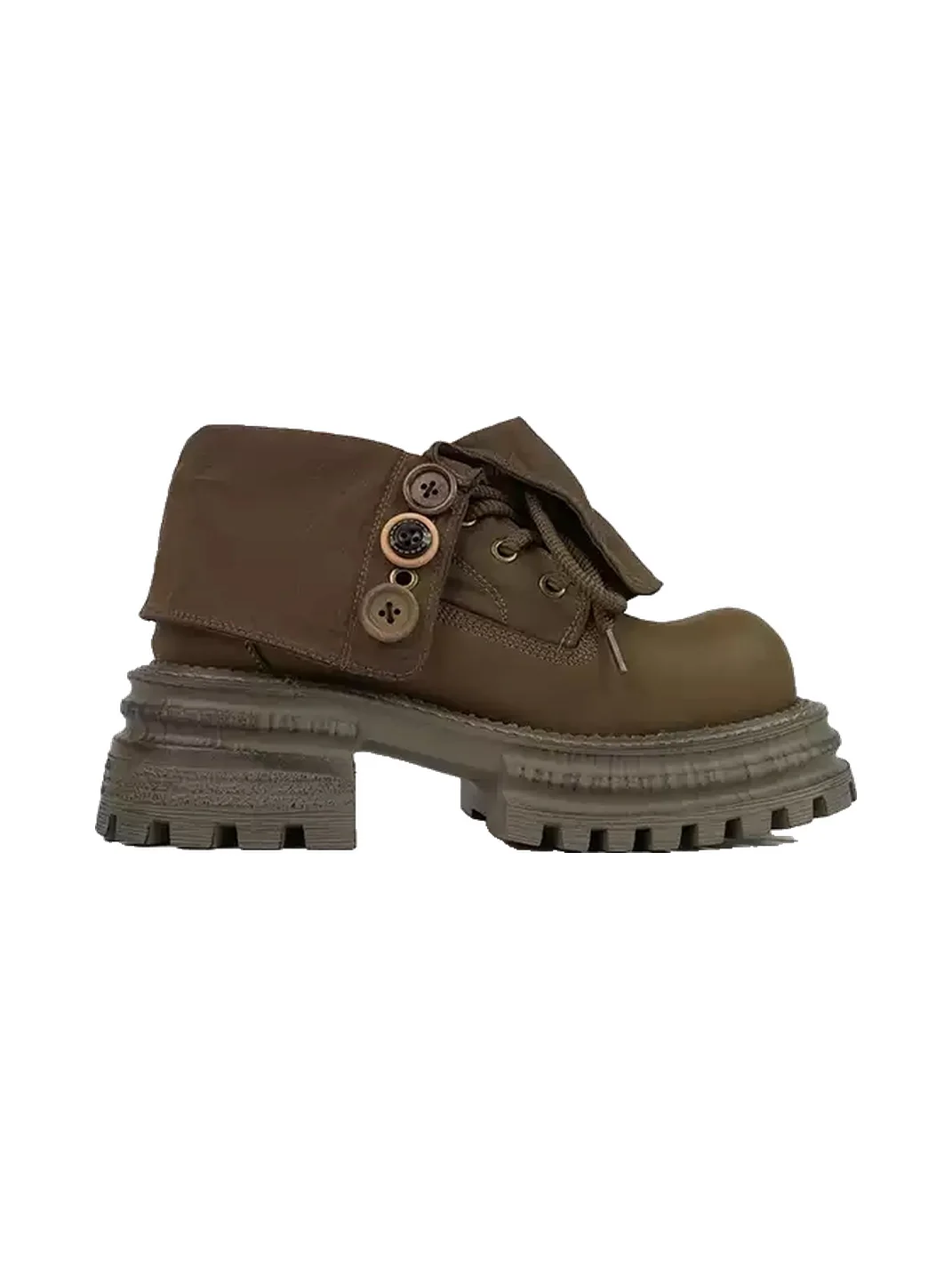 ZHUDAGE | Retro Button Fold-Over Platform Ankle Boots