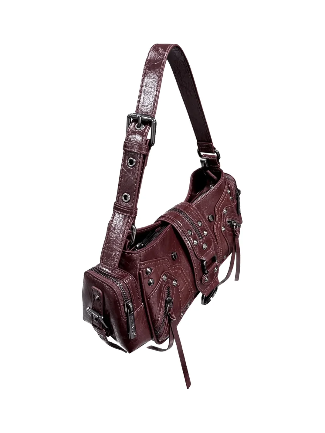 CULTIVATOR | Studded Crocodile Embossed Biker Shoulder Bag