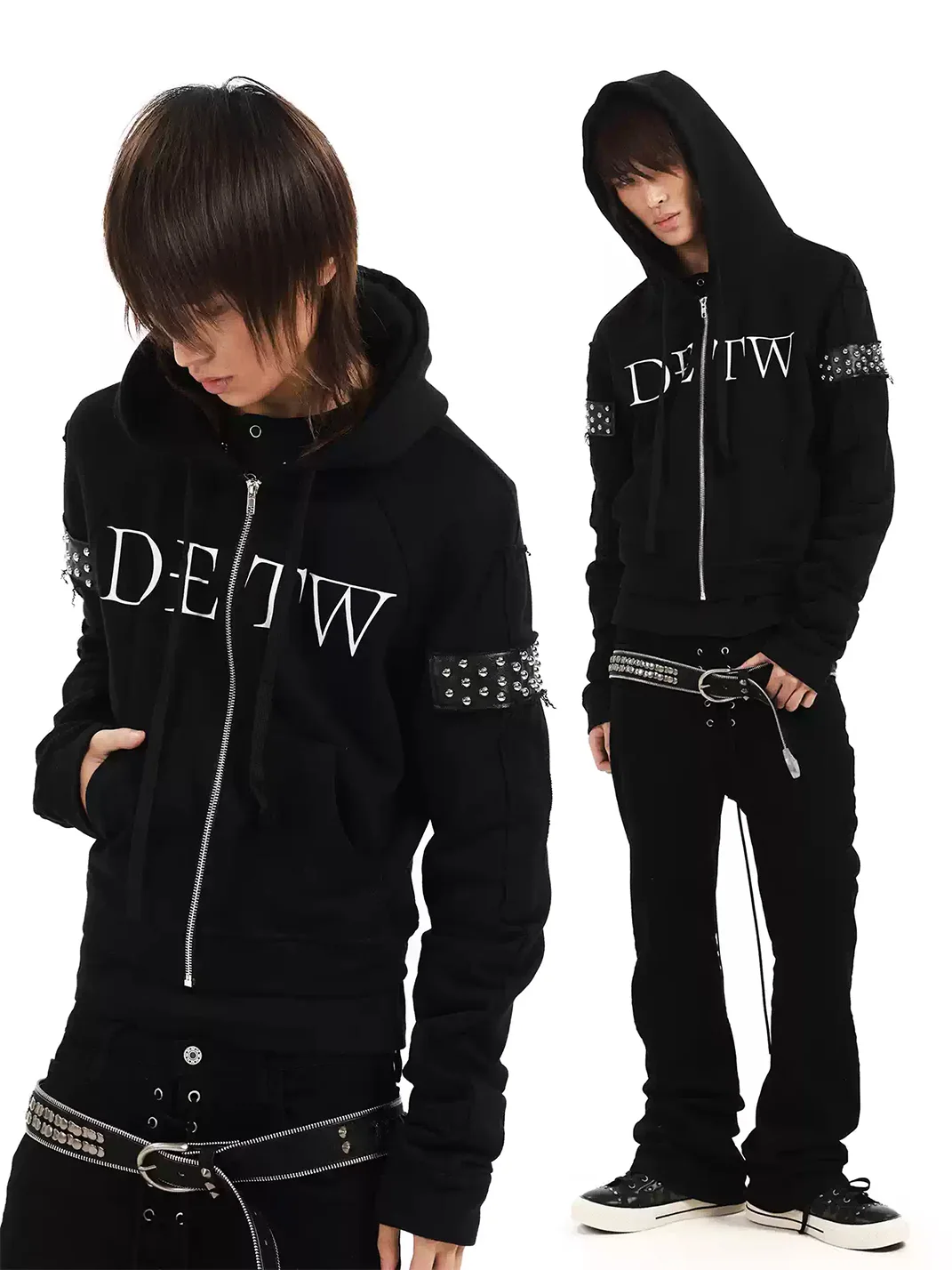 DETW | Studded Raglan Sleeve Cropped Zip Hoodie