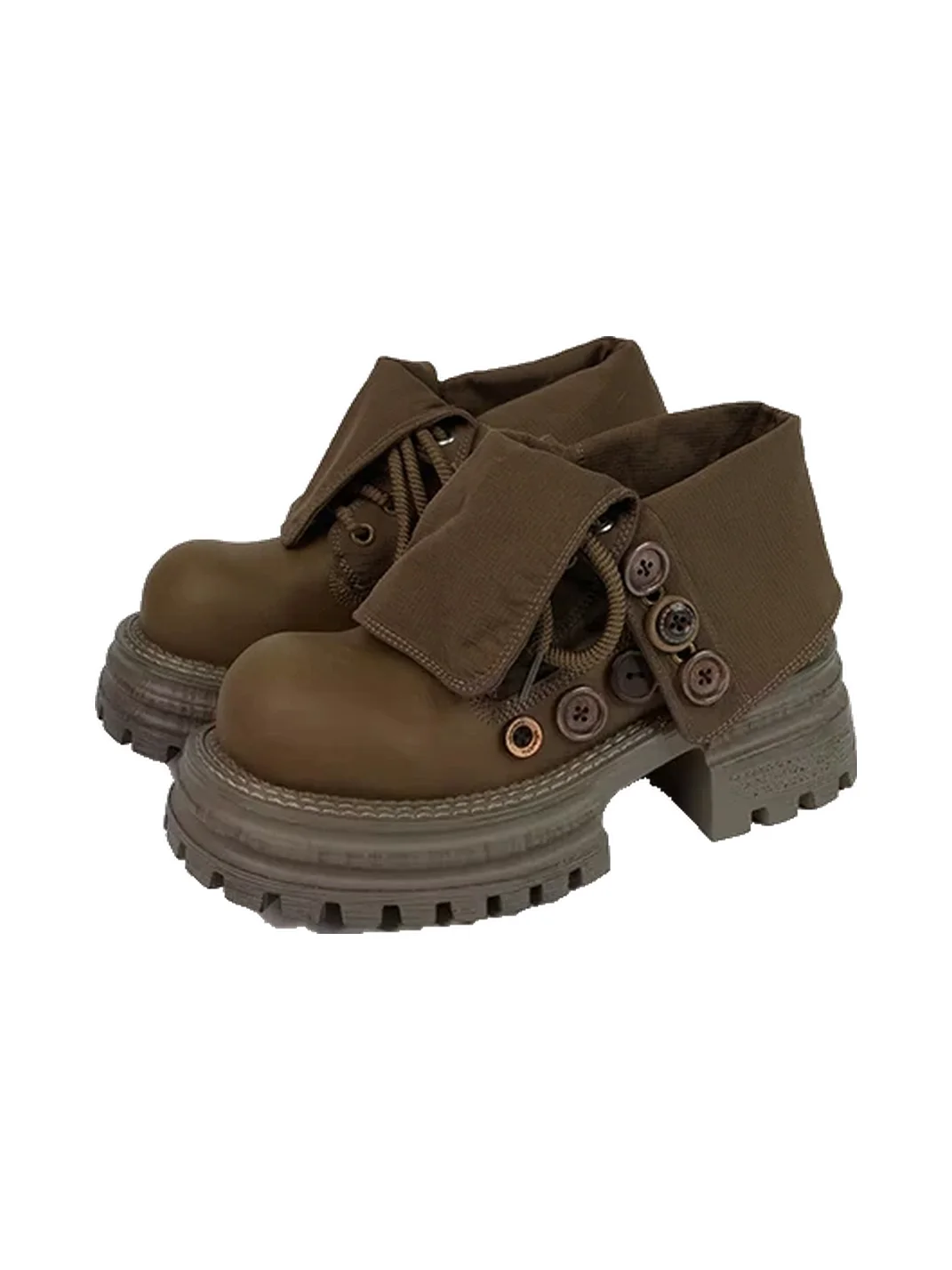 ZHUDAGE | Retro Button Fold-Over Platform Ankle Boots