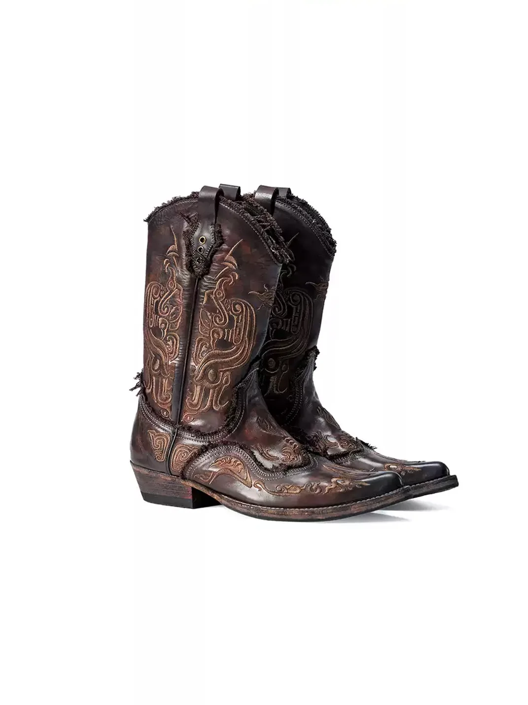 PERSONSOUL | Embroidered Water-Dyed Leather Western Calf Boots