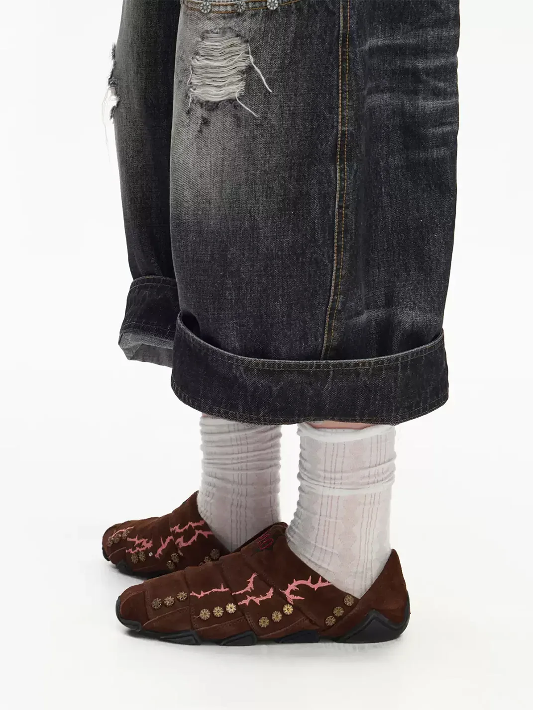 EMOBROTHER | Vintage Layered Suede Embroidered Mules