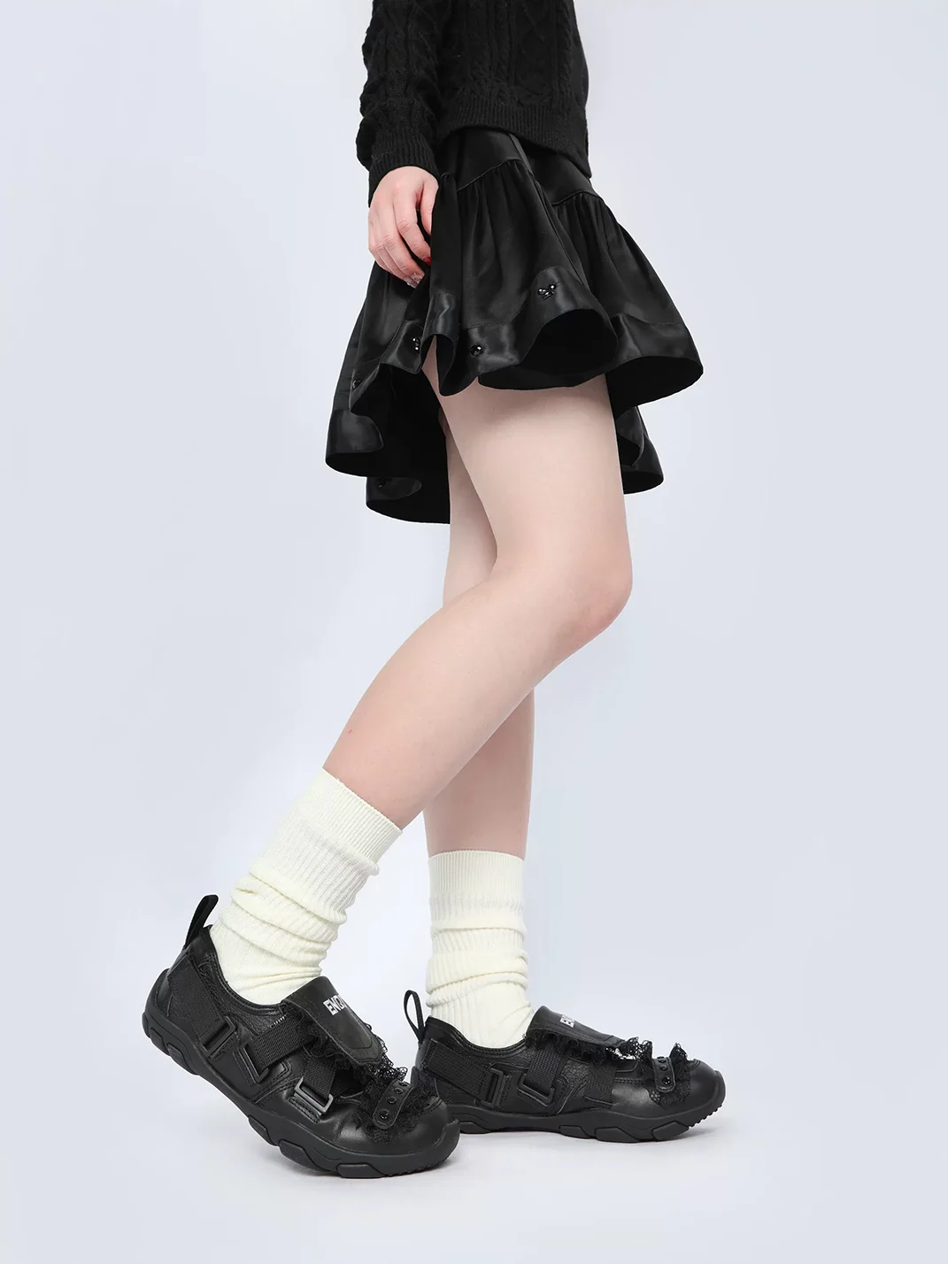 Enqo | Black Lace Strap Ballet Sneakers