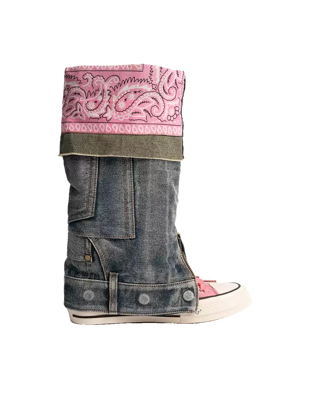 ZHUDAGE | Colorblock Denim Canvas Tall Boots