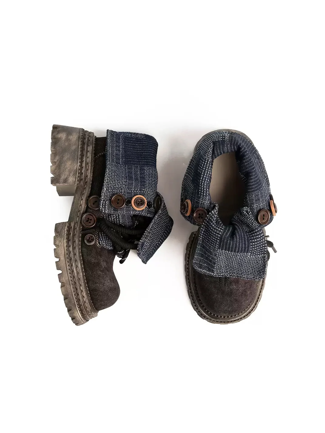 ZHUDAGE | Platform Fold-Over Denim Ankle Boots