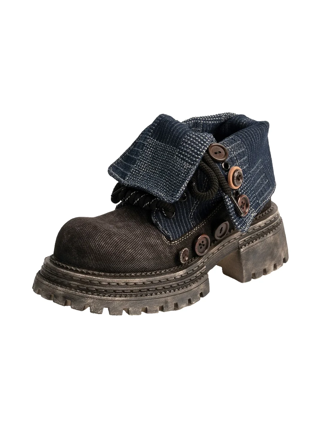 ZHUDAGE | Platform Fold-Over Denim Ankle Boots