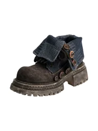 ZHUDAGE | Platform Fold-Over Denim Ankle Boots