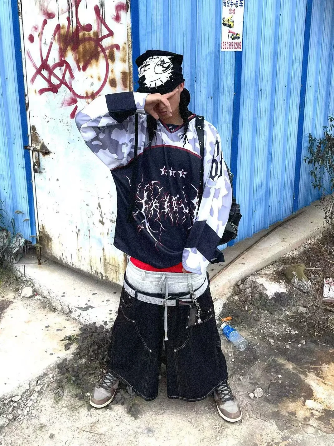 FromTheErebus | Sanskrit Print Camouflage Long Sleeve Hockey Jersey