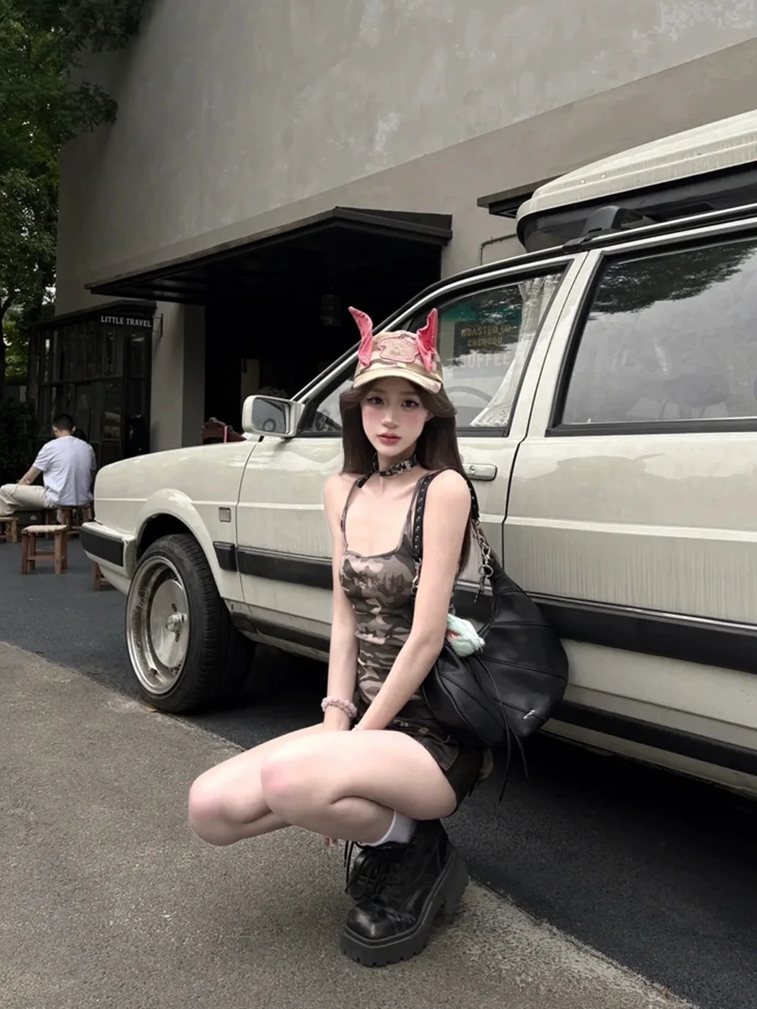 TWINBUTA | Camouflage Ear Detail Baseball Cap
