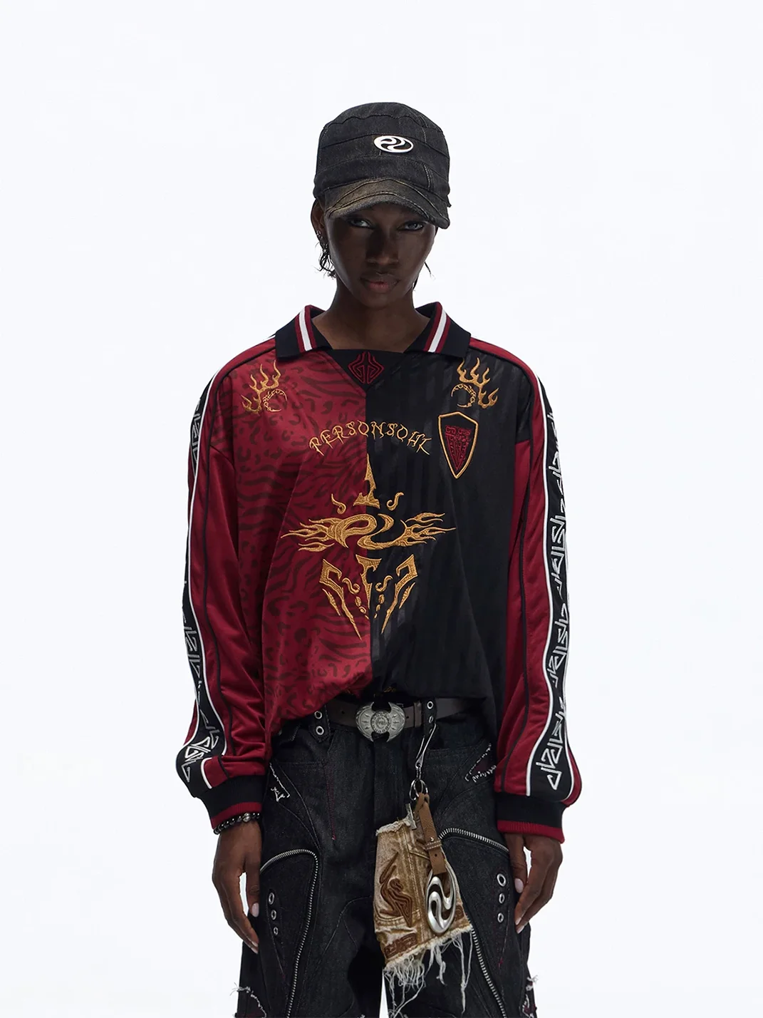 PERSONSOUL | Embroidered Colorblock Long Sleeve Polo Sport Top