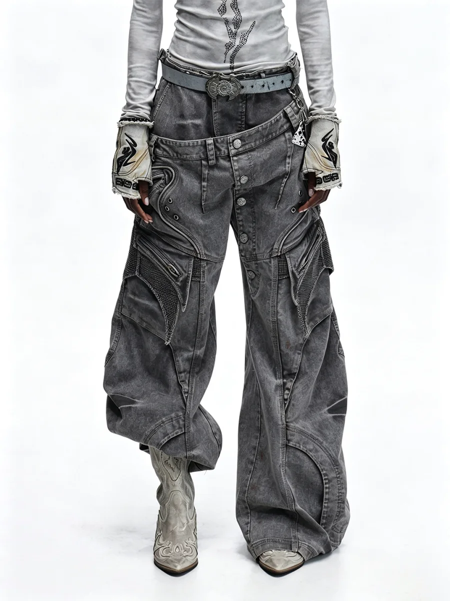 PERSONSOUL | Double-Waist Wide-Leg Cargo Pants - 2