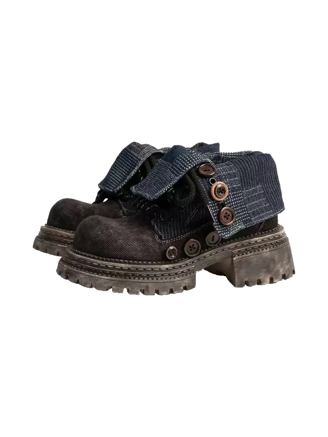 ZHUDAGE | Platform Fold-Over Denim Ankle Boots
