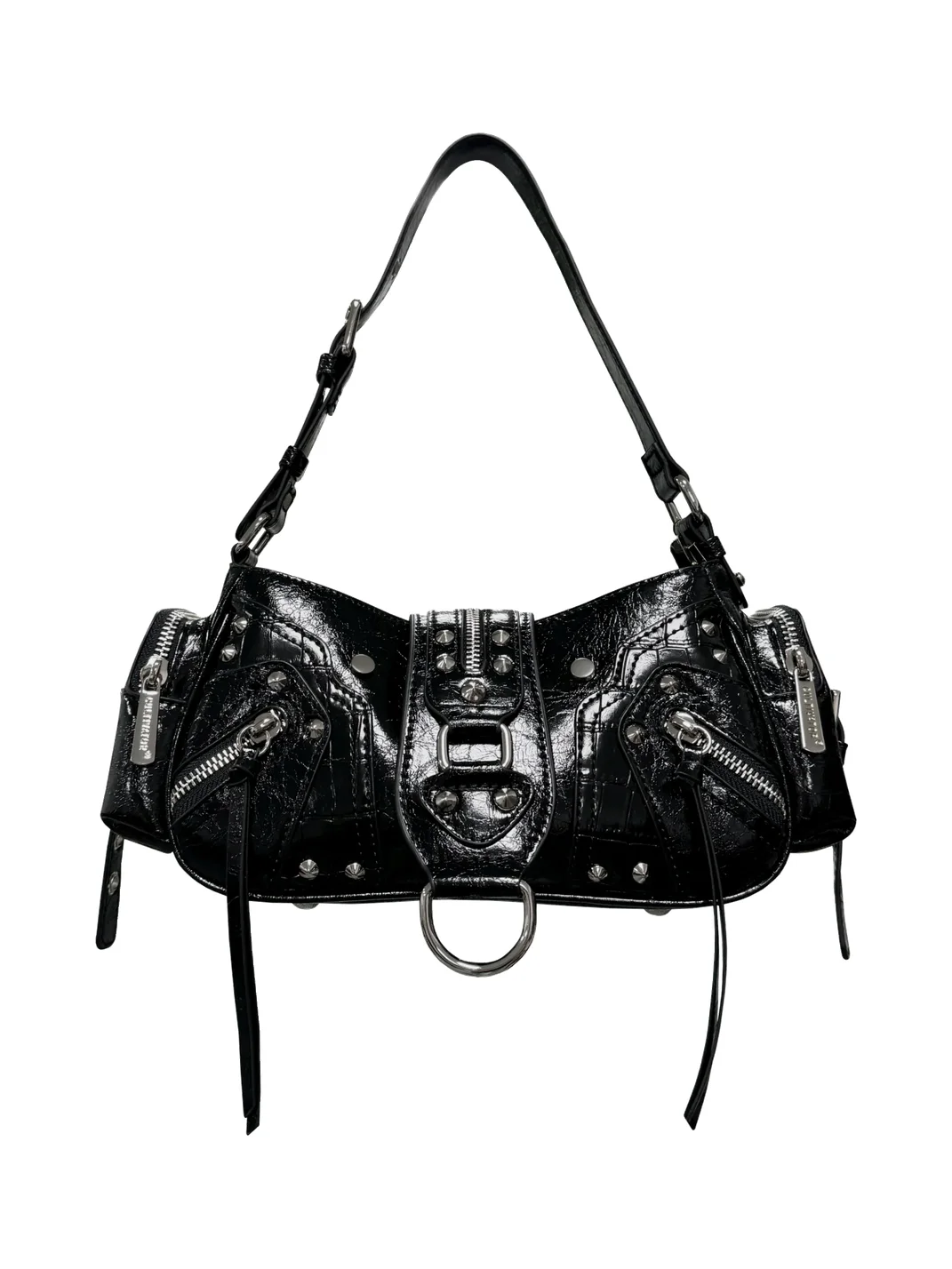 CULTIVATOR | Studded Crocodile Embossed Biker Shoulder Bag