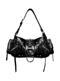 CULTIVATOR | Studded Crocodile Embossed Biker Shoulder Bag
