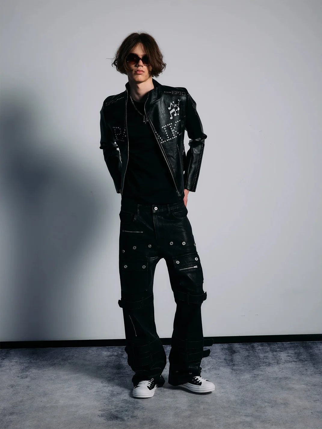 PAIKI | Studded Music Note Cropped PU Jacket