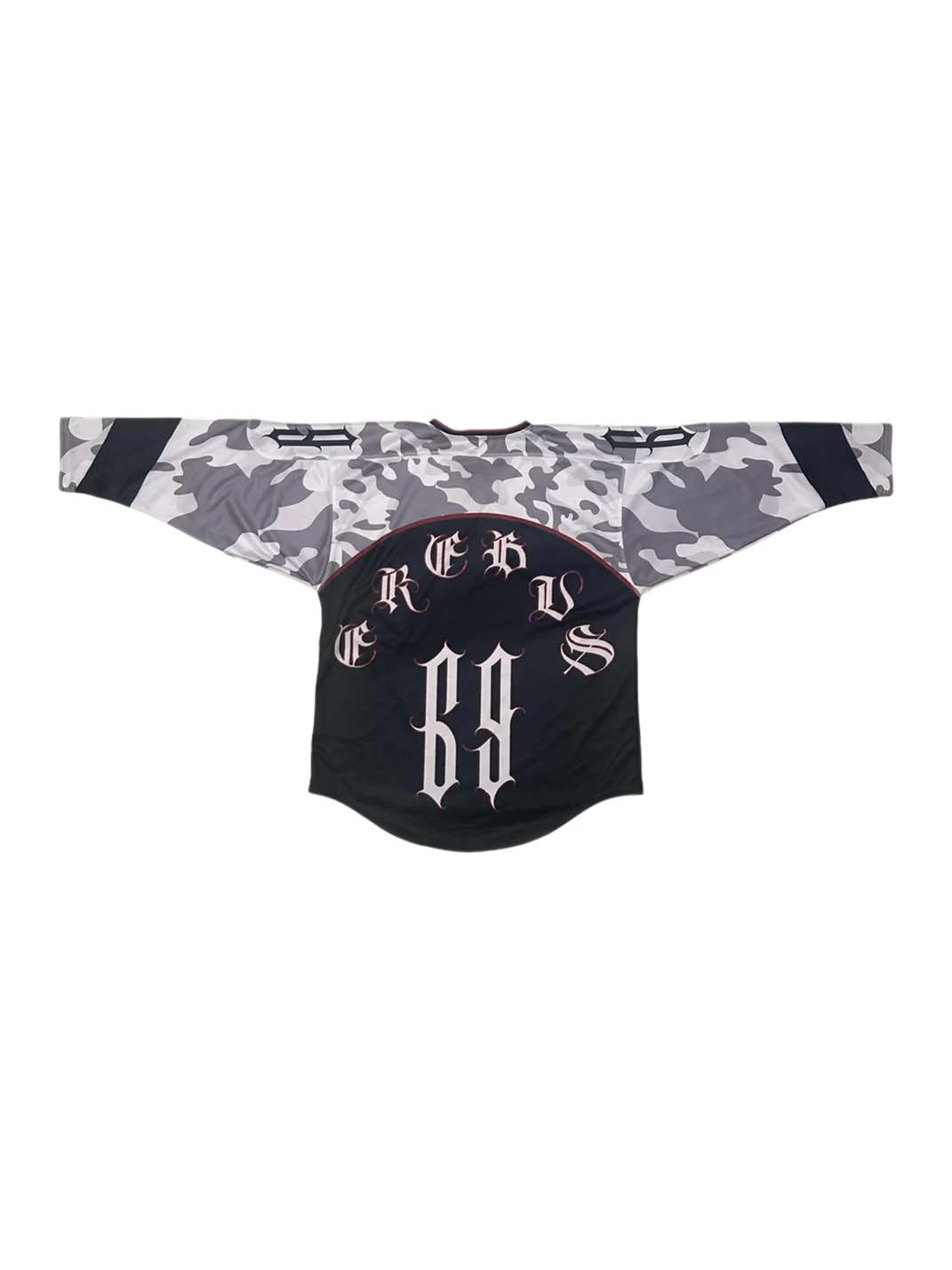 FromTheErebus | Sanskrit Print Camouflage Long Sleeve Hockey Jersey