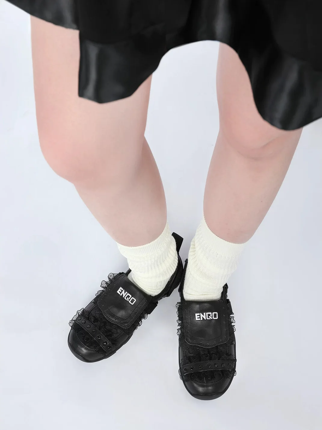 Enqo | Black Lace Strap Ballet Sneakers