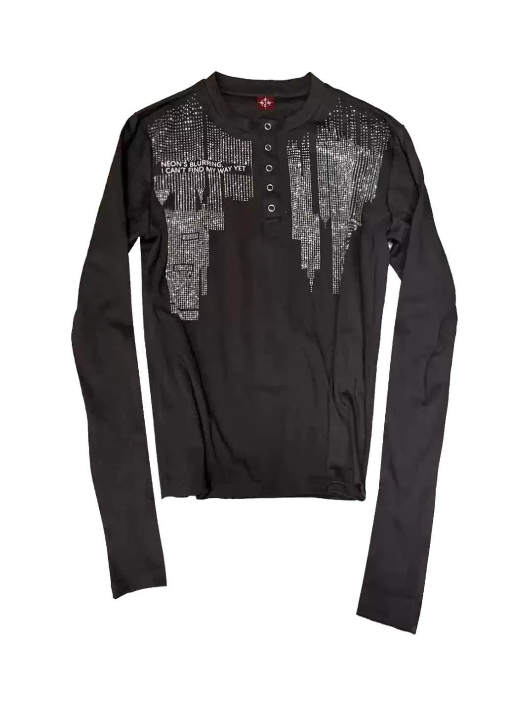 DETW | Rhinestone Graphic Long Sleeve Henley T-Shirt
