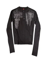 DETW | Rhinestone Graphic Long Sleeve Henley T-Shirt