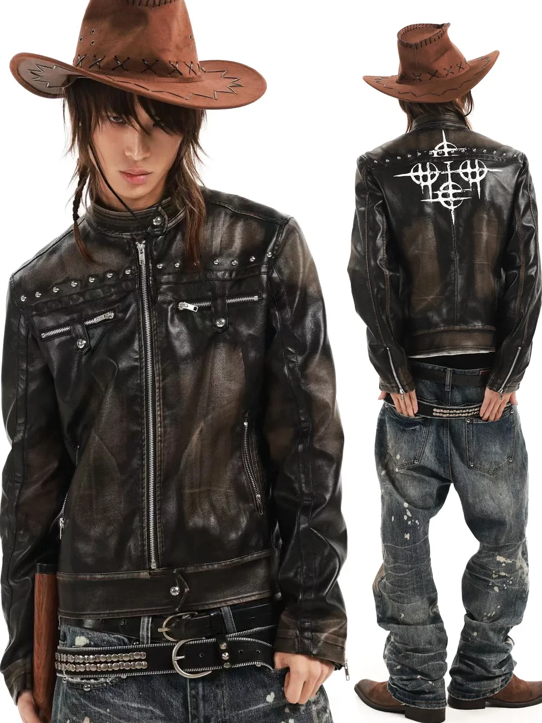 DETW | Vintage Punk Studded Stand Collar Cropped Jacket