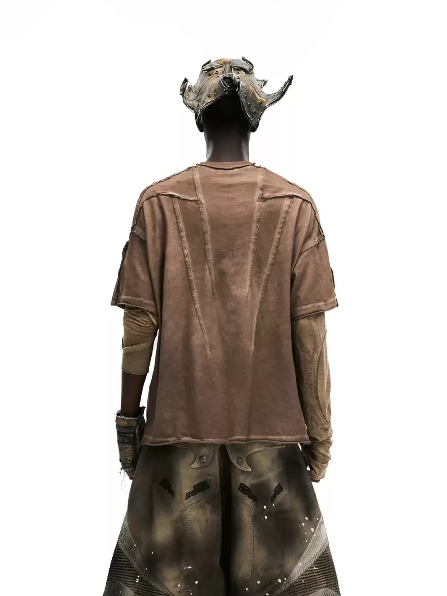 PERSONSOUL | Distressed Brown Pangu Graphic Oversized T-Shirt - 4