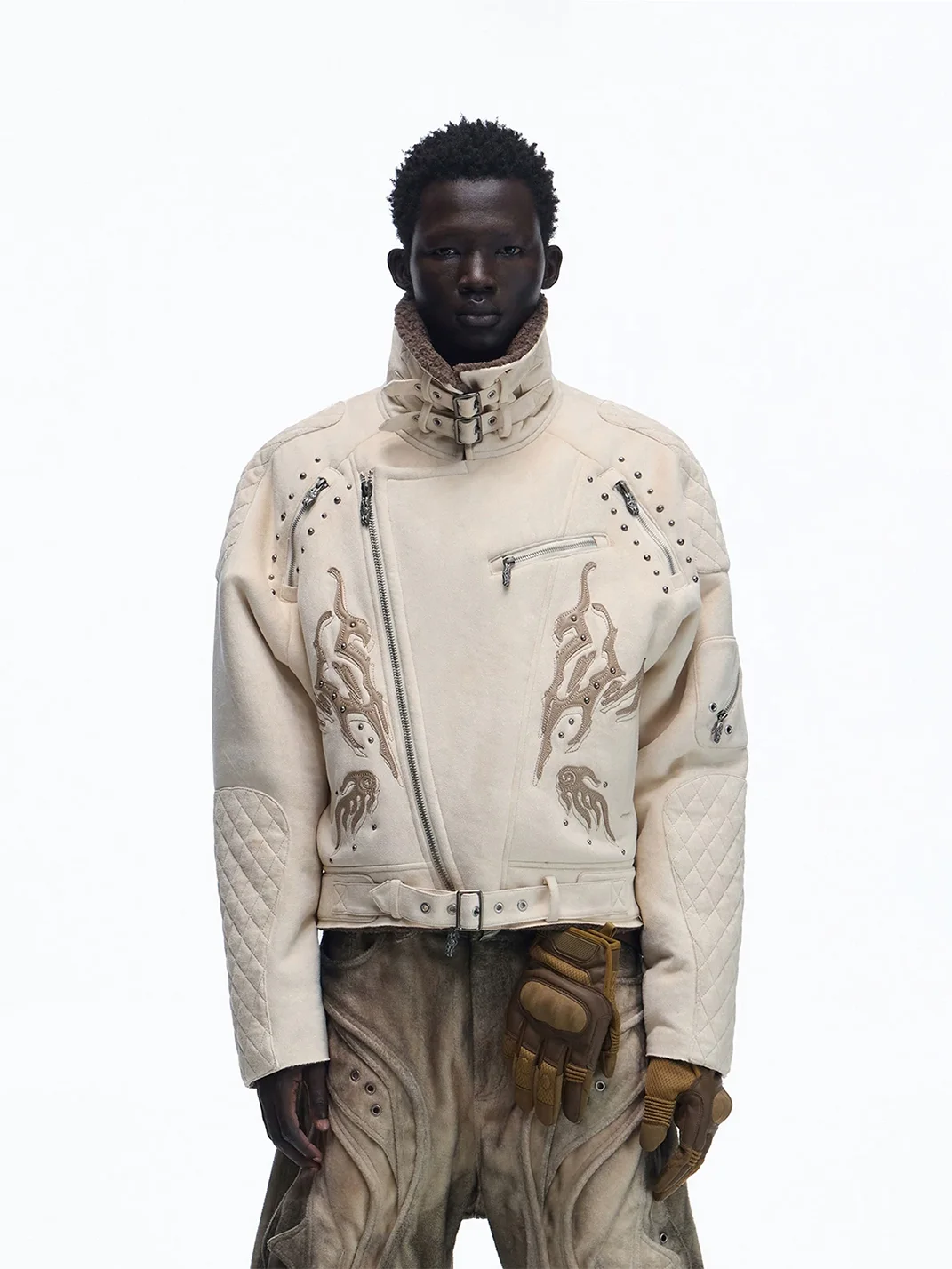 PERSONSOUL | Totem Pattern Faux Fur Lambskin Jacket